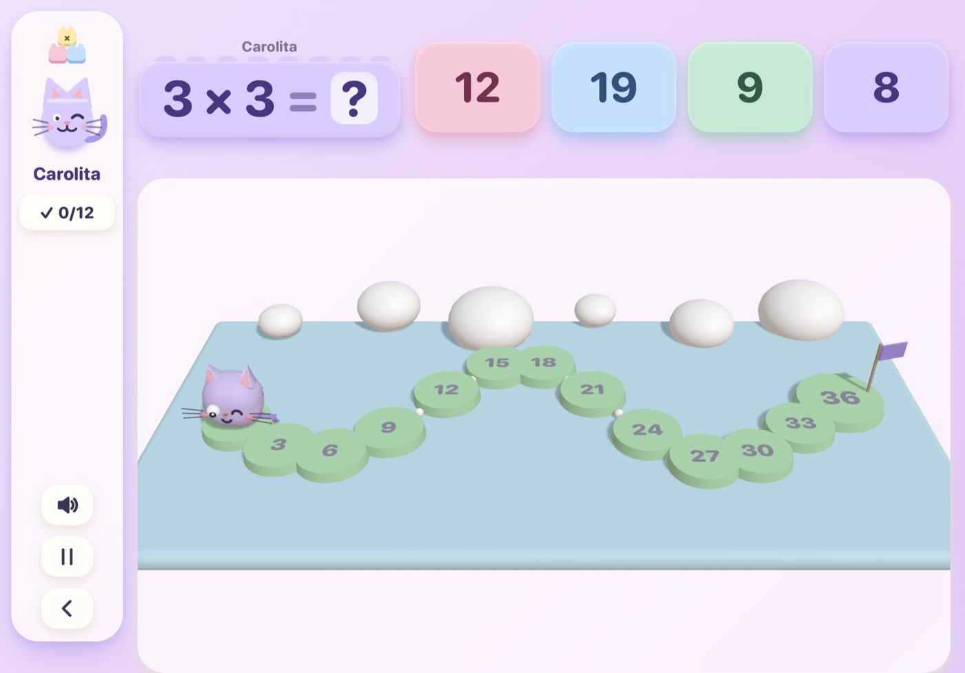 El primer juego: una rana saltando por nenúfares con números